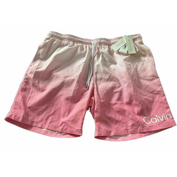 Calvin Klein Men's UPF 40+ Gradient Volley Swim Trunks, Pink XXL NEW with tags - Picture 1 of 7